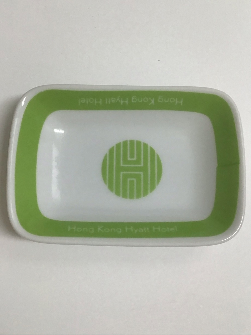 Hong Kong Hyatt Hotel Soap Dish Lime Green White Ceramic Mod Rings RARE Vintage